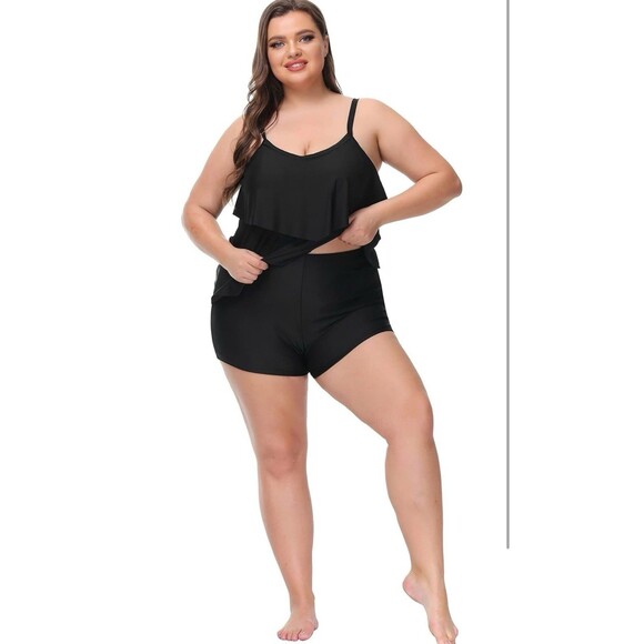 Hanna Nikole 2 Piece Tankini Ruffle Flounce Top High Waist Bottom plus size 16W - Picture 2 of 16